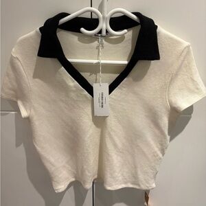 Reformation Layne Knit Top Fior Di Latte Black Size L NWT